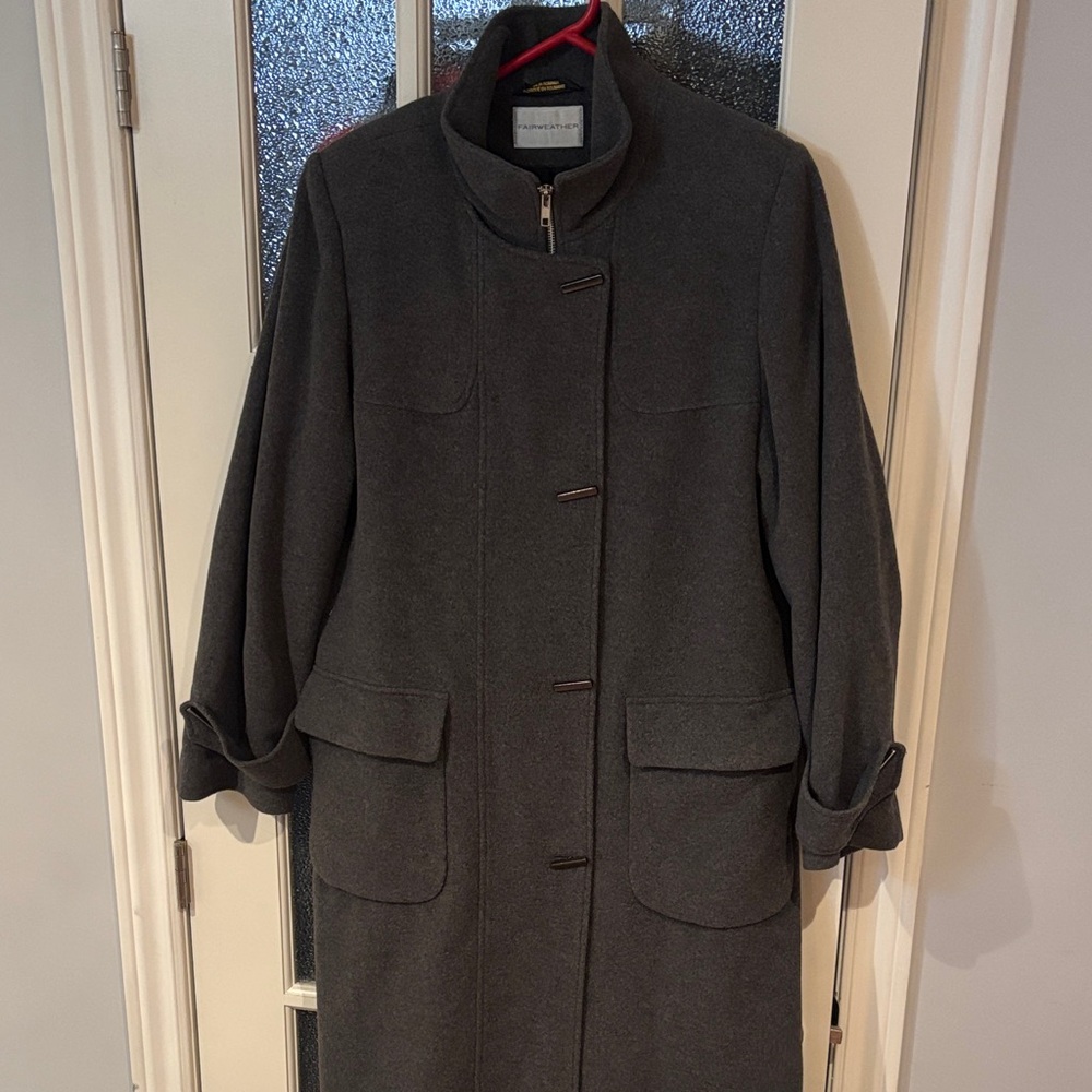 Wool Blend Stand-Collar Coat in Charcoal
